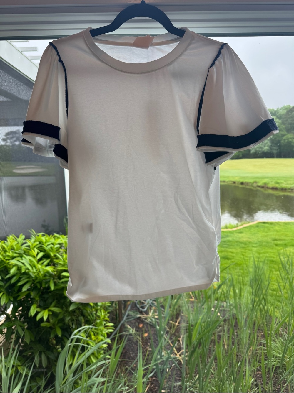 cinq a sept White Short Sleeve Tee with Black Trim
